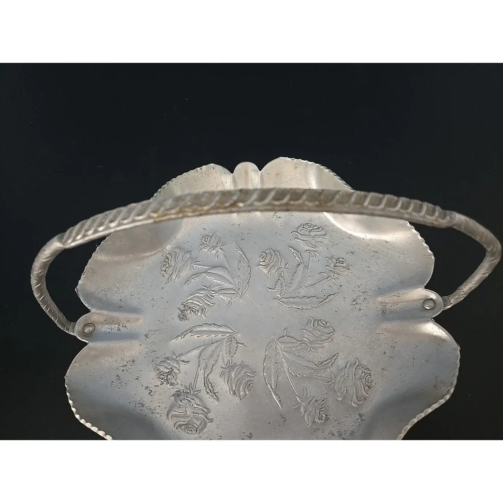 1940s FARBER & SHLEVIN Inc. Hand Wrought Aluminum Brides‎ Basket Thistle Vtg